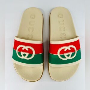 GUCCI Pursuit Women Double G Interlocking GG Logo Rubber Slide Sandals EU 39